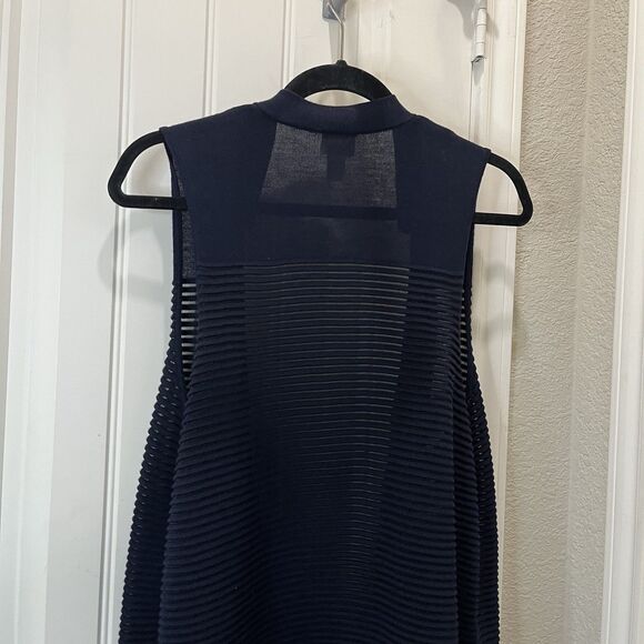 Chicos Size 2 Navy Blue Knit Ribbed Sleeveless Duster Open Front Kimono Top L - Picture 8 of 10